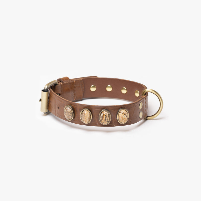 Collier de cuir serti de pierres naturelles Picture Jasper
