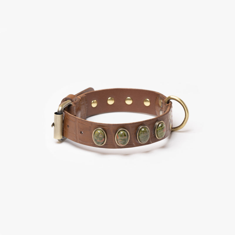 Collier pour chien avec de jolies pierres d'unakite