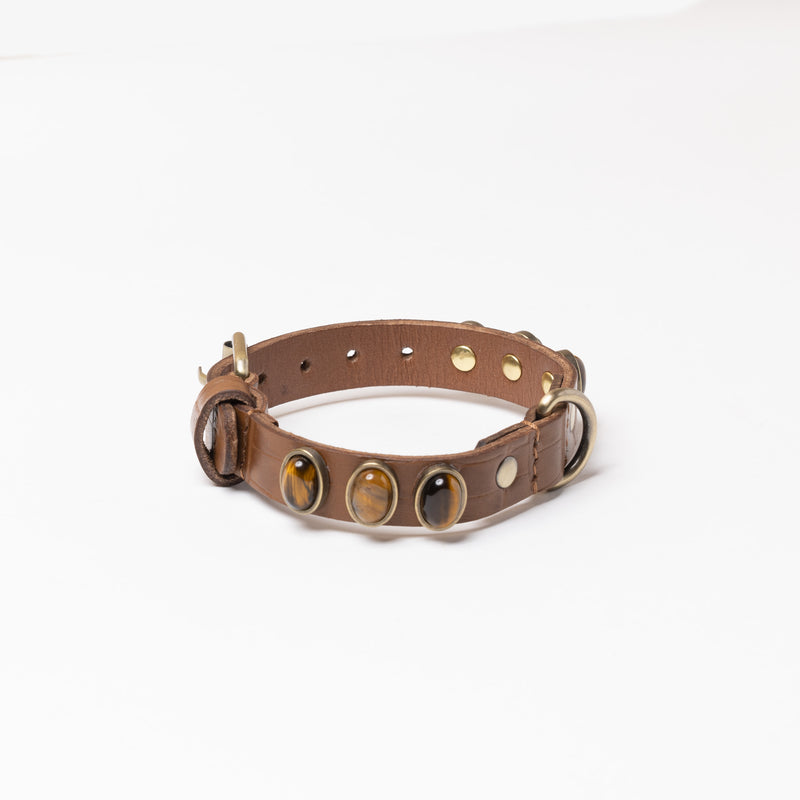 Collier caramel en cuir artisanal français pour chien